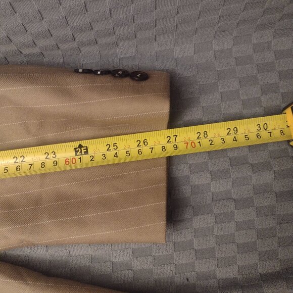 YND Slim Fit Double-Breasted Pinstripe Suit, Khaki 3XL, ALTERED CUFFS & LEGS - Picture 3 of 7